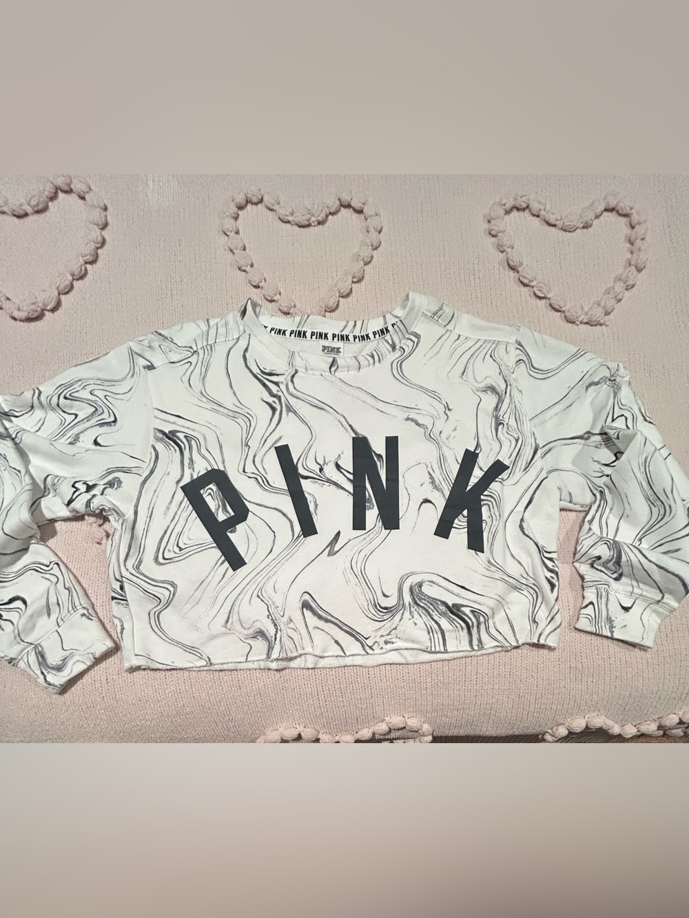 Victoria's Secret PINK Marble-Print Crop Top - White & Black